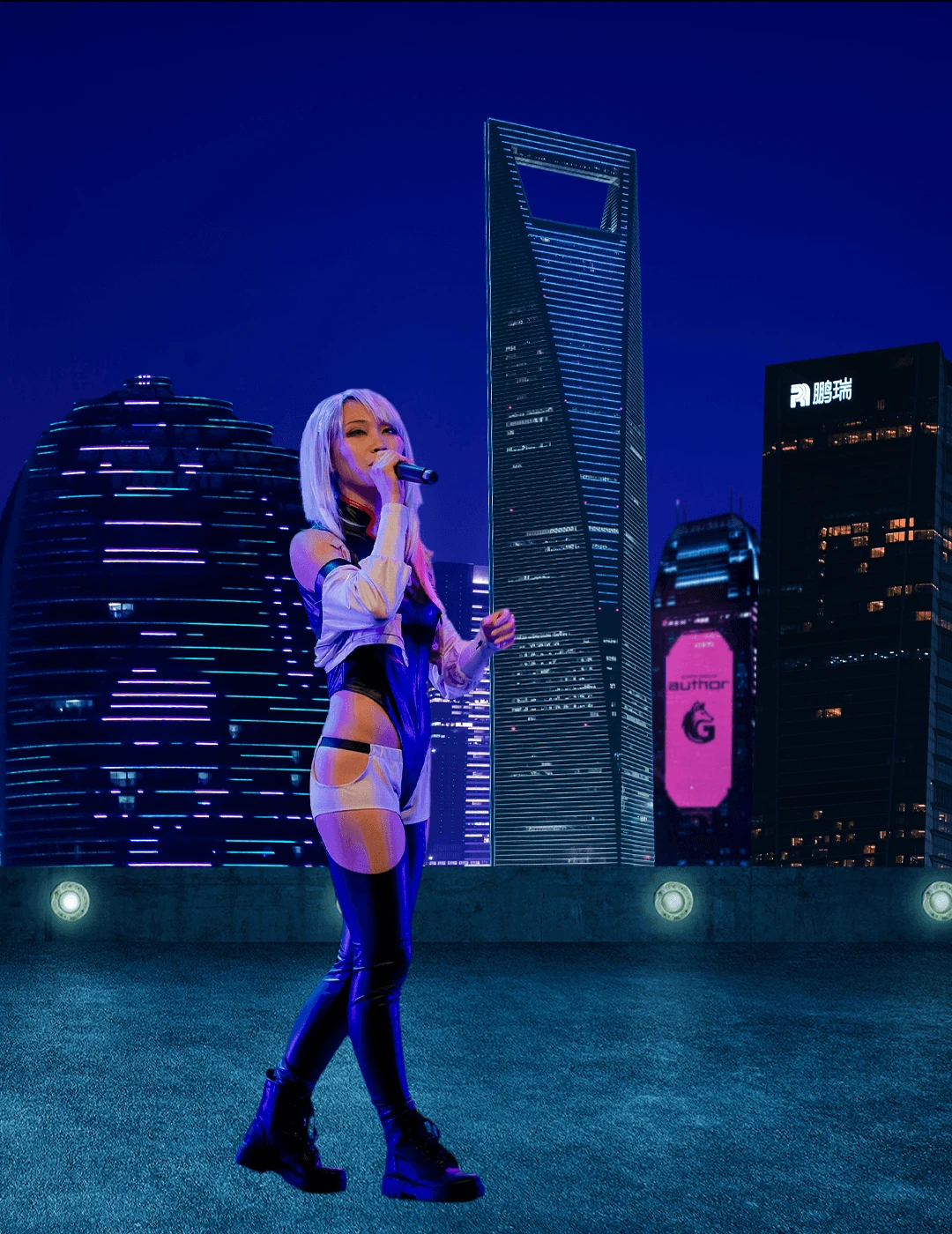 Just Cosplay Sings - Poster — Cyberpunk city composition study