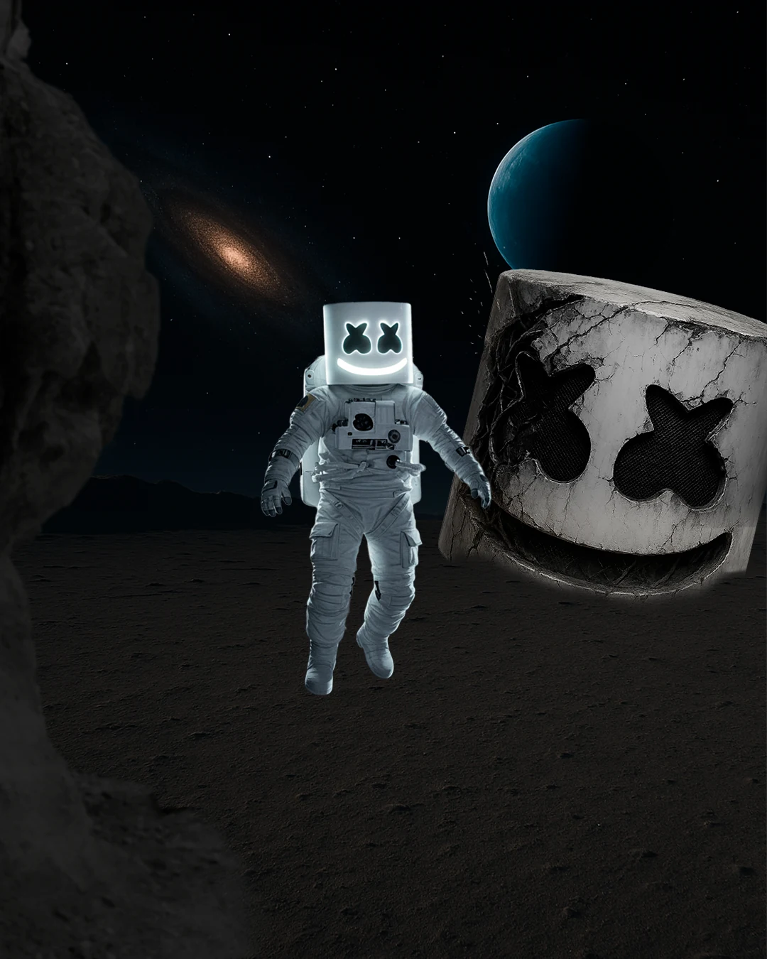 Marshmello x Coca-Cola — Pôster promocional conceitual — Composição espacial antes do tratamento final