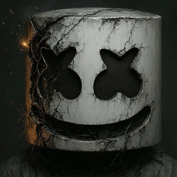 Marshmello x Coca-Cola — Pôster promocional conceitual — Referência visual do personagem Marshmello
